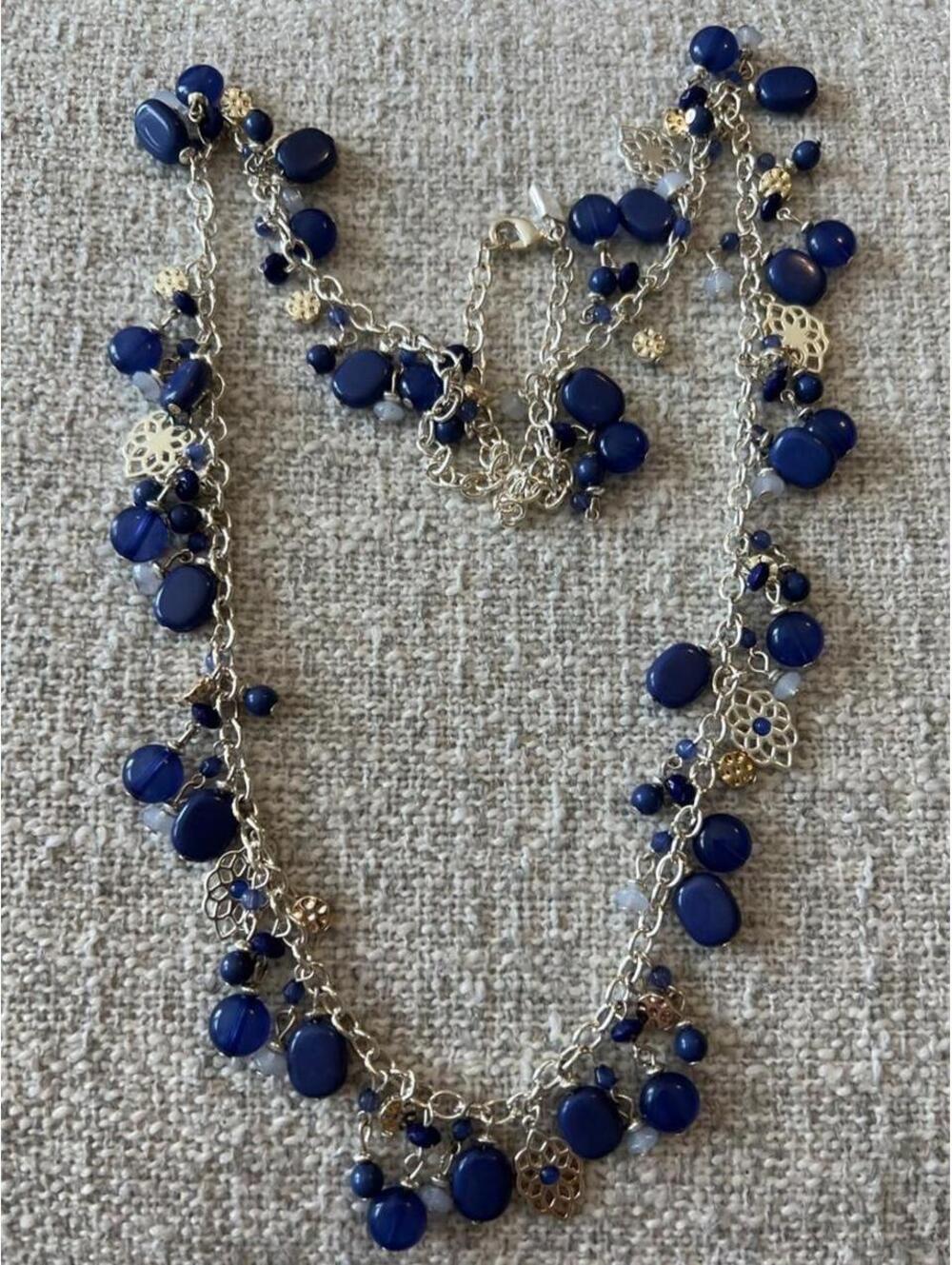 Chaps Blue Cascade Beaded Charm Necklace